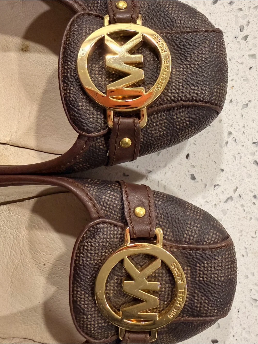 Michael Kors Brown Logo-Embellished Leather Loafers with Gold Hardware